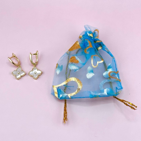 18K Gold Plated Over 925 Sterling Silver Clover Mother of Pearl Drop Earrings - Picture 5 of 5